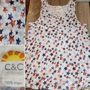 C&C California Linen Red White & Blue Stars Patriotic Tank Top Plus Size 1X 2X